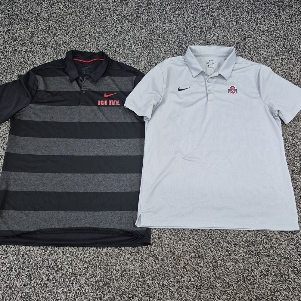 Lot of 2 Ohio State Buckeyes Nike Polo Shirts Men's Larg Performance Dri Fit